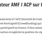 Position du régulateur AMF / ACP sur le financement participatif